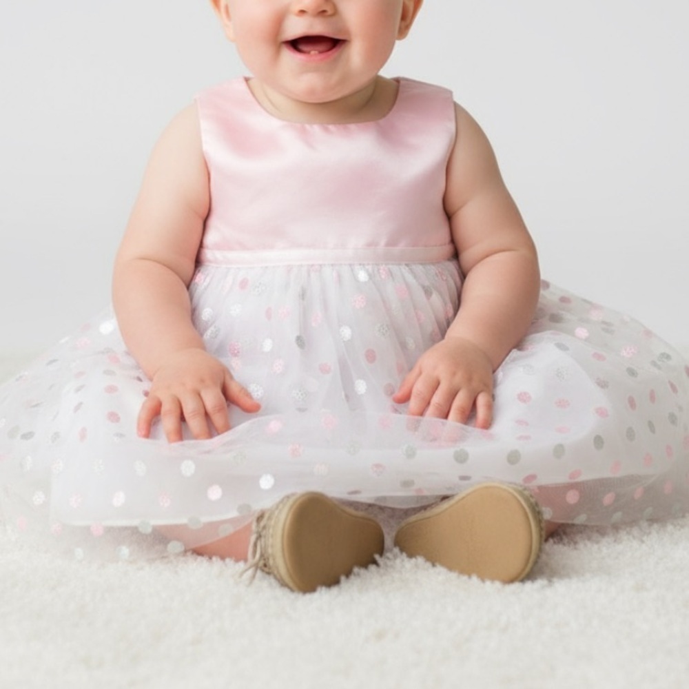 Special Occasions Pink and White Polka Dot Dress Size 3/6 mo. Costume Dress up